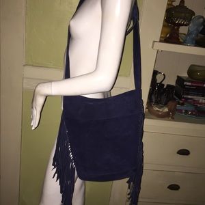 Ecote  fringe blue suede bucket purse